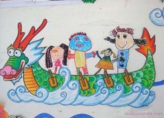 端午节划龙舟主题儿童水彩画图片欣赏