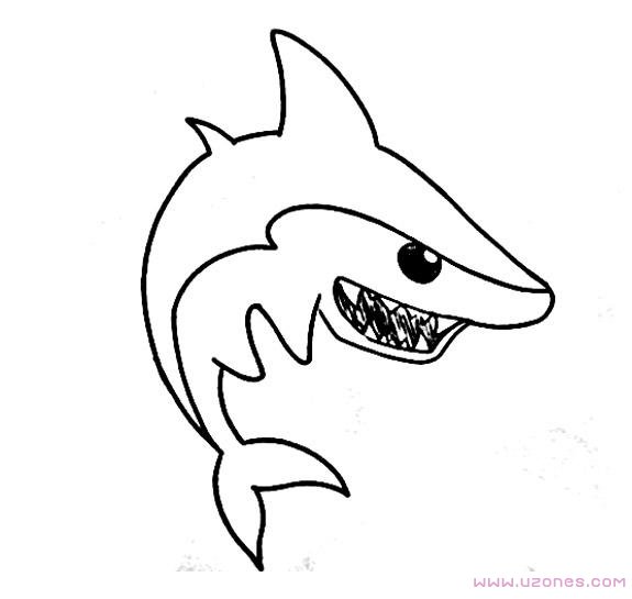 手绘大海中的鲨鱼简笔画图片素描-www.qqscb.com