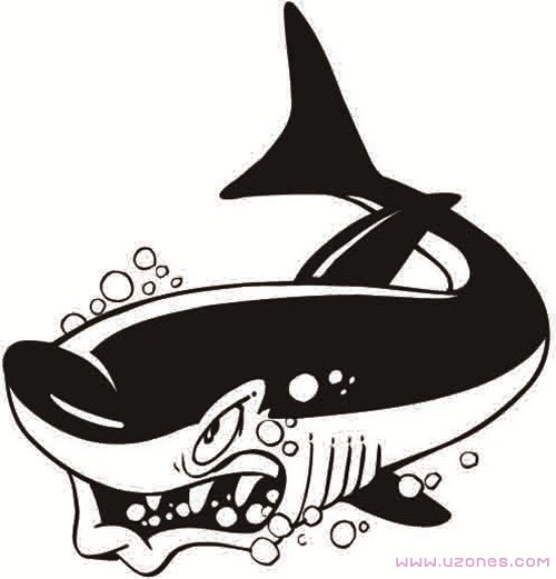 手绘卡通大鲨鱼简笔画图片素描铅笔-www.qqscb.com