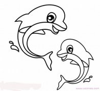 手绘可爱的海豚简笔画图片素描铅笔