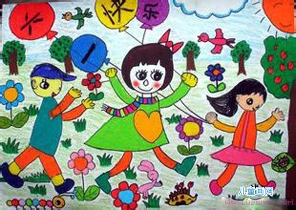 欢庆六一儿童节水彩画作品手绘图片-www.qqscb.com