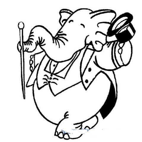 绘画跳舞的卡通大象简笔画素描铅笔-www.qqscb.com