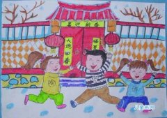 幼儿喜迎春节儿童水彩画作品图片大全