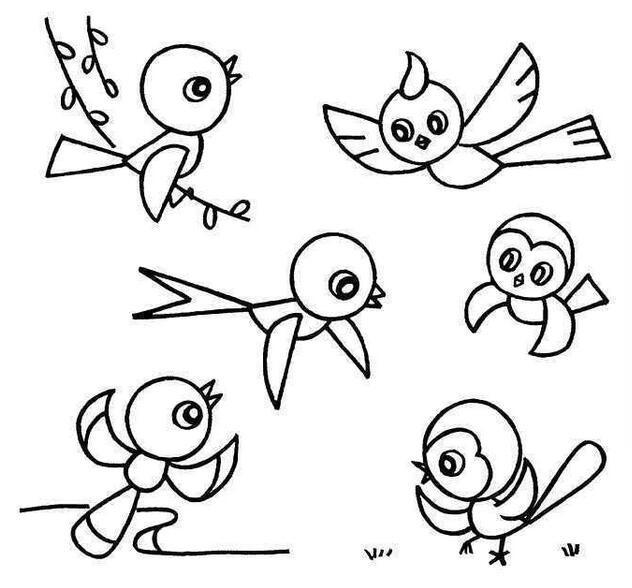一笔简笔画小鸟的画法卡通图片素描铅笔-www.qqscb.com