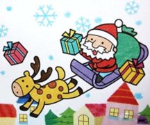 获奖圣诞节儿童水彩画作品＂送礼物的圣诞老人＂