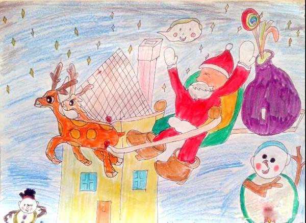 优秀圣诞节儿童彩铅画获奖作品图片欣赏-www.qqscb.com