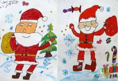 可爱的圣诞老人儿童蜡笔画作品图片