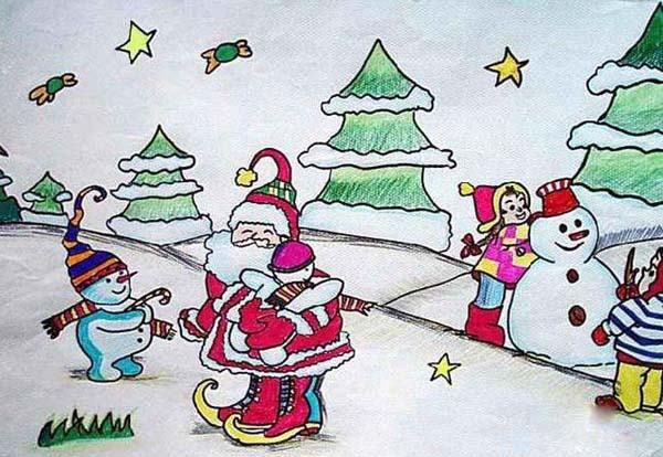 小学生庆祝圣诞节快乐儿童画作品图片-www.qqscb.com