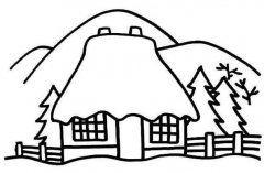 手绘雪中的小屋简笔画图片素描铅笔