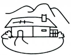 山脚下的小屋子简笔画图片素描铅笔