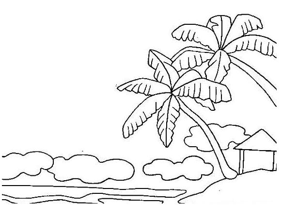 绘画夏日海滨小岛简笔画图片素描铅笔-www.qqscb.com