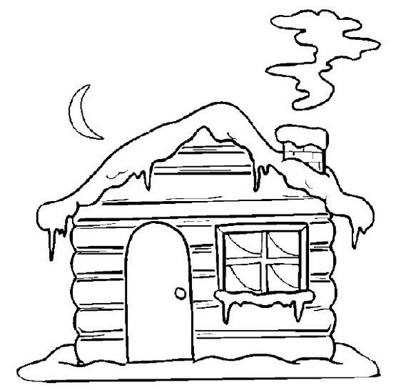 绘画雪中温暖的小屋简笔画图片素描-www.qqscb.com