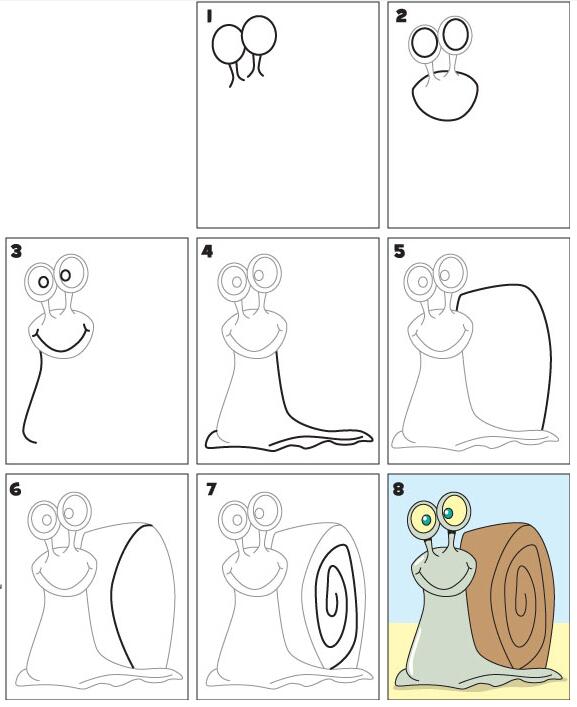 儿童可爱的蜗牛简笔画素描图片步骤教程-www.qqscb.com