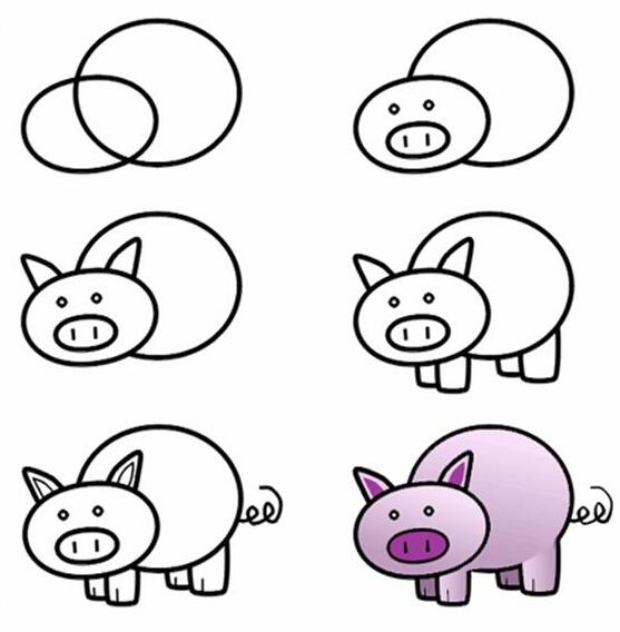 如何绘画可爱的小猪简笔画步骤教程素描-www.qqscb.com