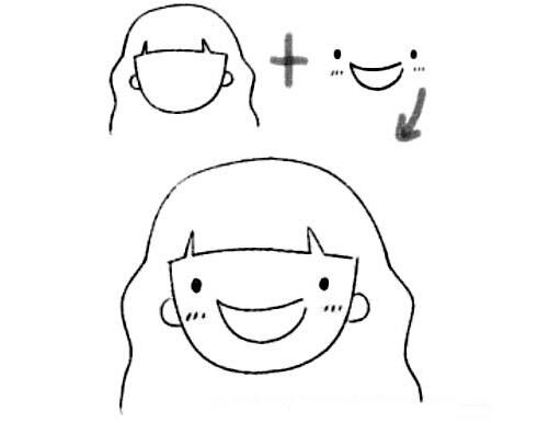 绘画可爱小女孩微笑简笔画图片教程素描-www.qqscb.com