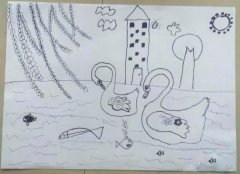 ＂湖里的天鹅＂春天风景儿童铅笔画图片大全