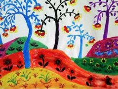 春天美丽的野外风景儿童画作品