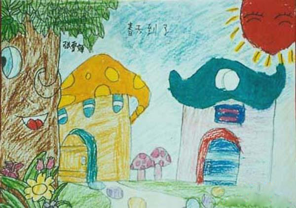 春天来了幼儿风景儿童蜡笔画图片大全-www.qqscb.com