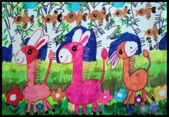 可爱的小动物春天景象儿童水彩画图片