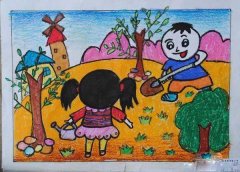 春天小学生植树儿童画作品图片欣赏