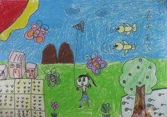 春天来了主题儿童画作品图片＂踏青放风筝＂