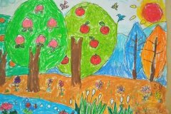 秋天＂硕果累累的果树＂大班儿童画作品图片