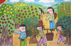 小学生秋天丰收的果园儿童绘画作品欣赏