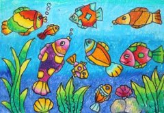 漂亮的海底世界鱼群儿童画作品图片