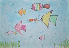 小学二年级海底小鱼吐泡儿童画作品欣赏