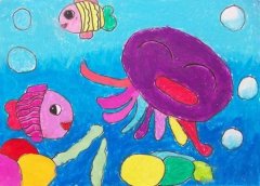 获奖优秀的儿童水粉画作品＂可爱的章鱼＂