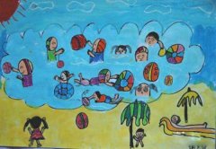 小学生夏天游泳儿童画优秀作品图片