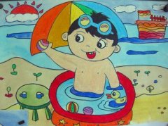 获奖夏天海滩游泳儿童画图片大全