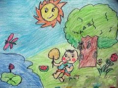 关于夏天树下乘凉儿童画图片欣赏