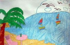 夏天海边沙滩风景儿童教师范画作品