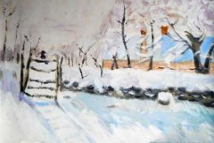 获奖的冬天雪景儿童教师范画水粉画作品