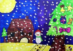 ＂大雪纷飞过圣诞节＂冬天儿童画作品