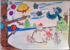 参赛儿童蜡笔画作品欣赏:冬天来了