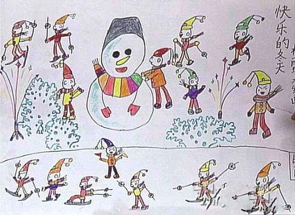 幼儿冬天滑雪儿童画图片:快乐的冬天-www.qqscb.com