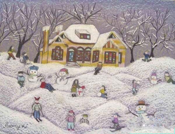 优秀的小学生雪地玩耍儿童画图片大全-www.qqscb.com
