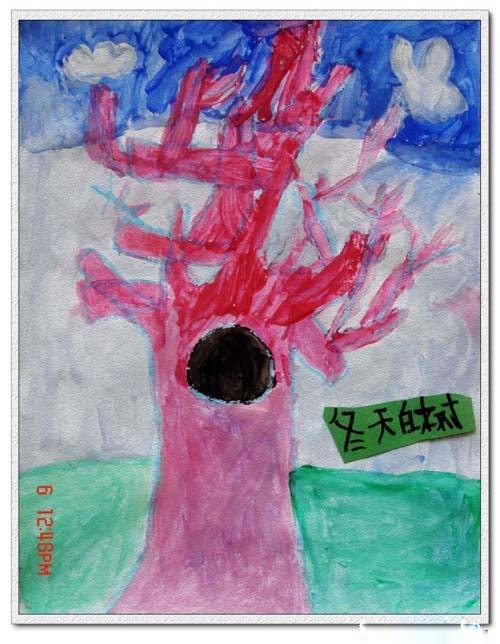 冬天的树简单儿童画作品图片大全-www.qqscb.com