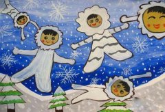 冬天创意儿童画作品：空中飞舞雪花