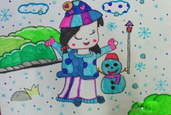 幼儿拥抱冬天景色儿童画参赛作品图片-www.qqscb.com