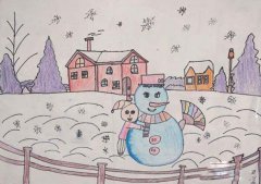 拥抱美丽的冬天主题儿童画作品图片
