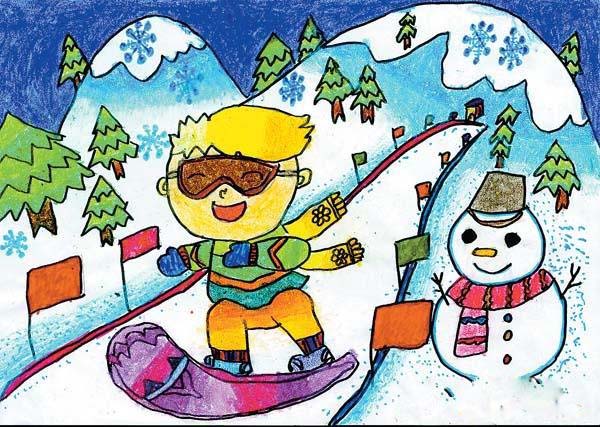幼儿冬天滑雪图片儿童画作品欣赏-www.qqscb.com