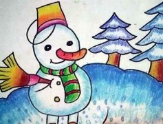 冬天主题儿童画作品：可爱的小雪人图片