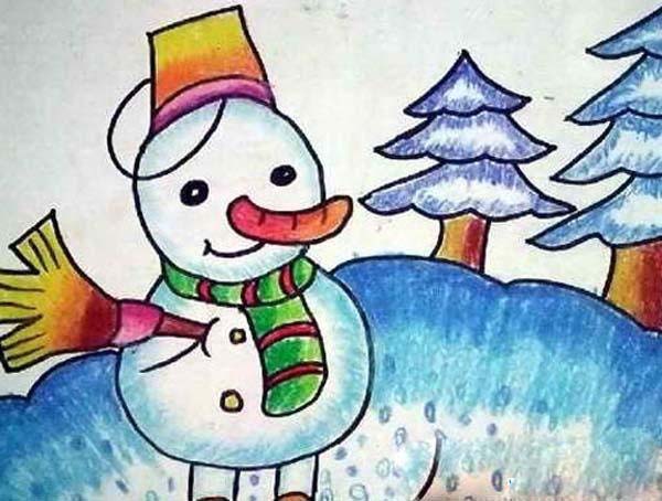 冬天主题儿童画作品：可爱的小雪人图片-www.qqscb.com