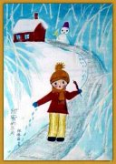 冬天美丽的小女孩儿童画画作品图片