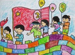 一年级小学生国庆节登长城儿童蜡笔画图片