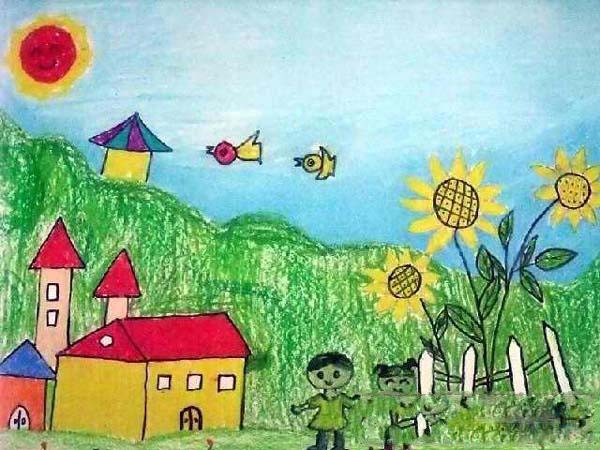 幼儿美丽的家园儿童蜡笔画作品图片大全-www.qqscb.com