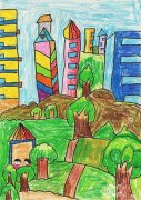 创建美丽绿色家园儿童蜡笔画作品